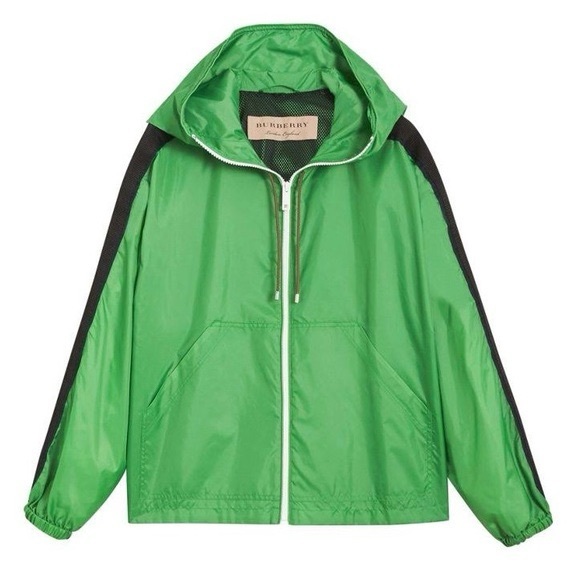 Men’s Size Small Burberry Full-zip Striped Windbreaker In Vibrant Green & Black - Picture 1 of 14